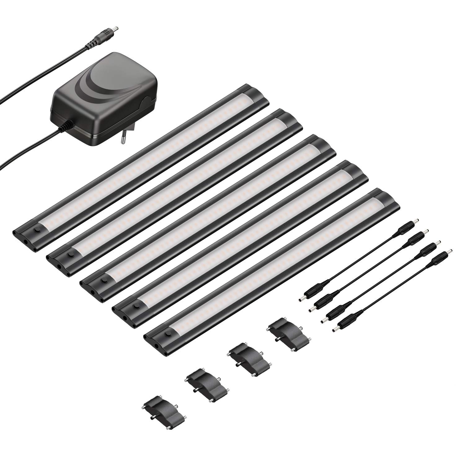ledscom.de LED Unterbau-Leuchte SIRIS schwarz matt, flach, 30cm, je 368lm, warm-weiß, 5er Set