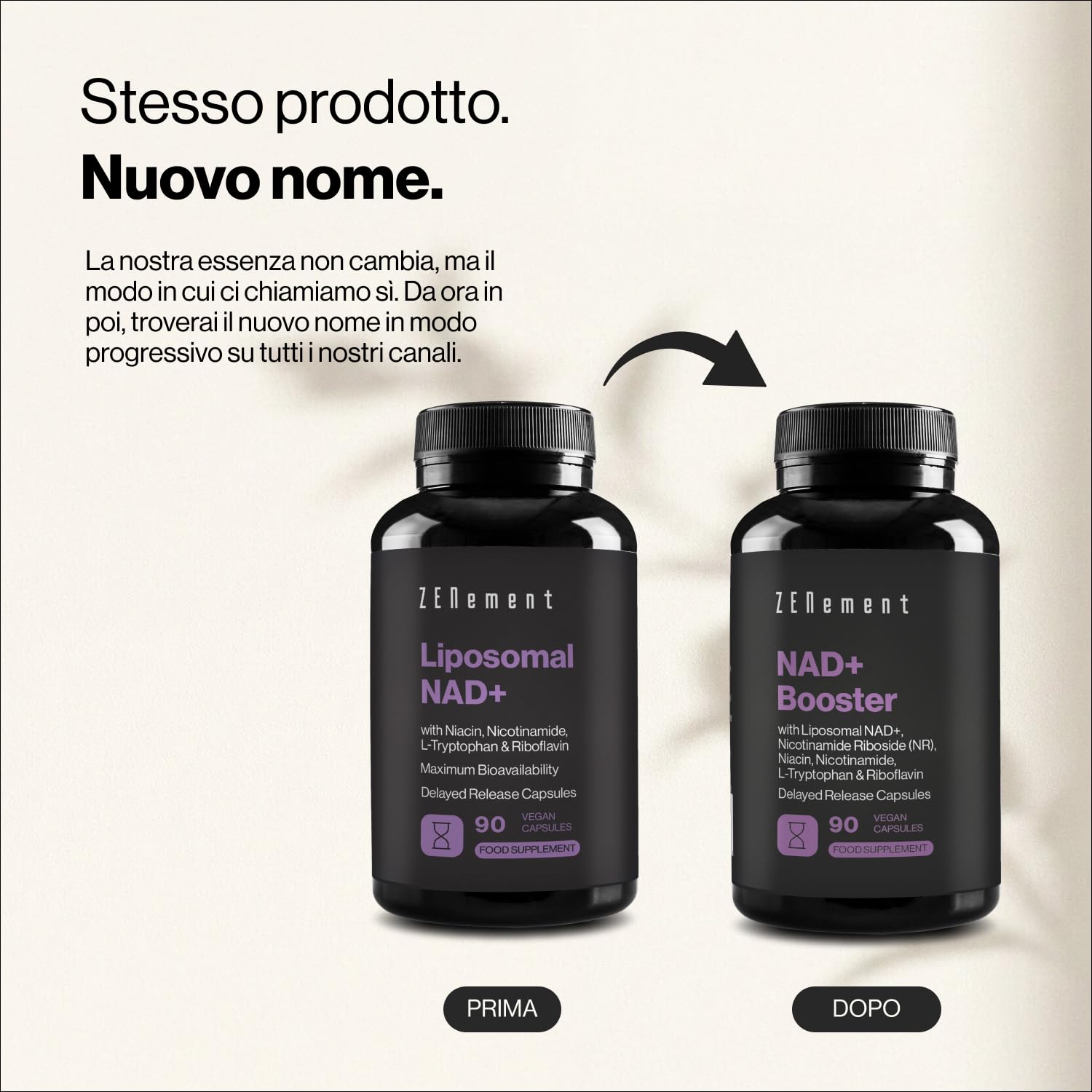 NAD+ Liposomiale 500 mg con Nicotinamide Riboside 250 mg, Niacina e Riboflavina – Doppia Formula con L-Triptofano – 90 Capsule Vegane a Rilascio Ritardato, 45 Giorni – Zenement