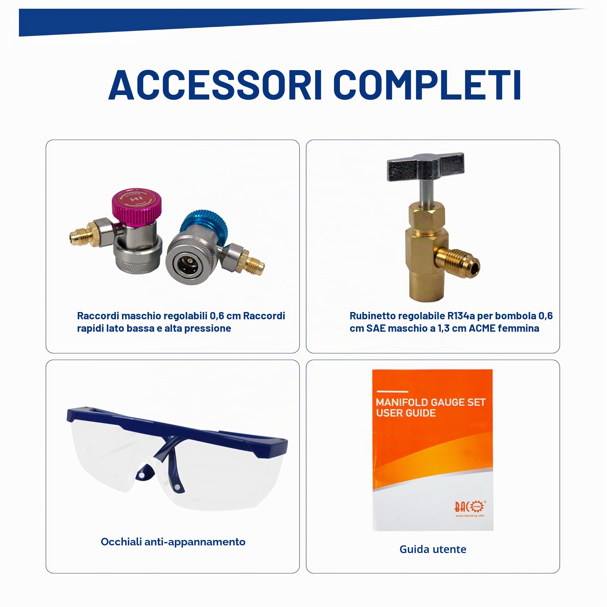 BACOENG Set Manometri Condizionatori, Kit Ricarica Aria Condizionata Auto con 1.5m Tubi per Auto Strumenti Diagnostici, Manifold Gauge Kit per R134A R410A R407C Refrigerante