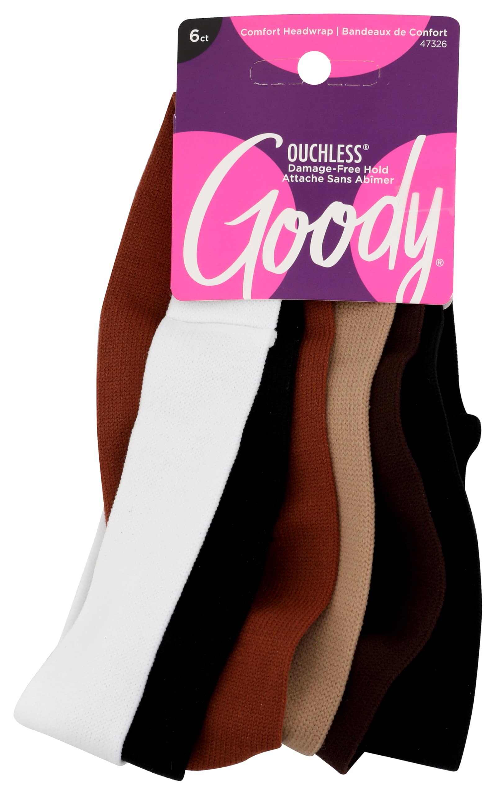 Goody Ouchless Thin Nylon Headwraps - 6 Pack, Assorted Colors - Super Soft, Stretchy & Strong for a Comfortable Fit - for All Hair Types - Pain-Free Hair Accessories for Women and Girls