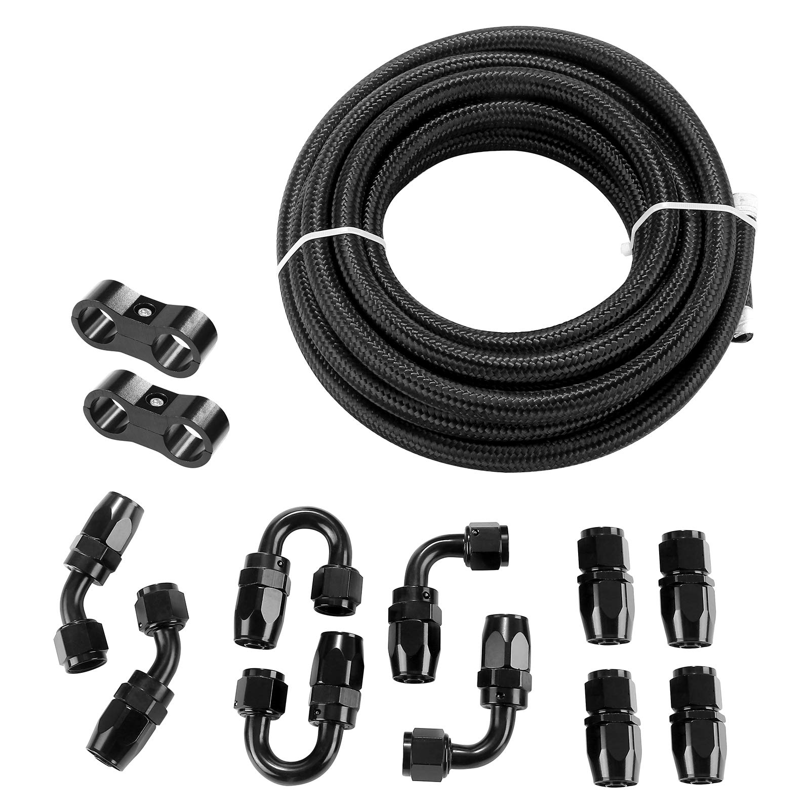 Wollvon 20Ft 8AN 1/2" Fuel Line Fitting Kit Stainless Steel Nylon Braided CPE Oil Hose Universal Fue