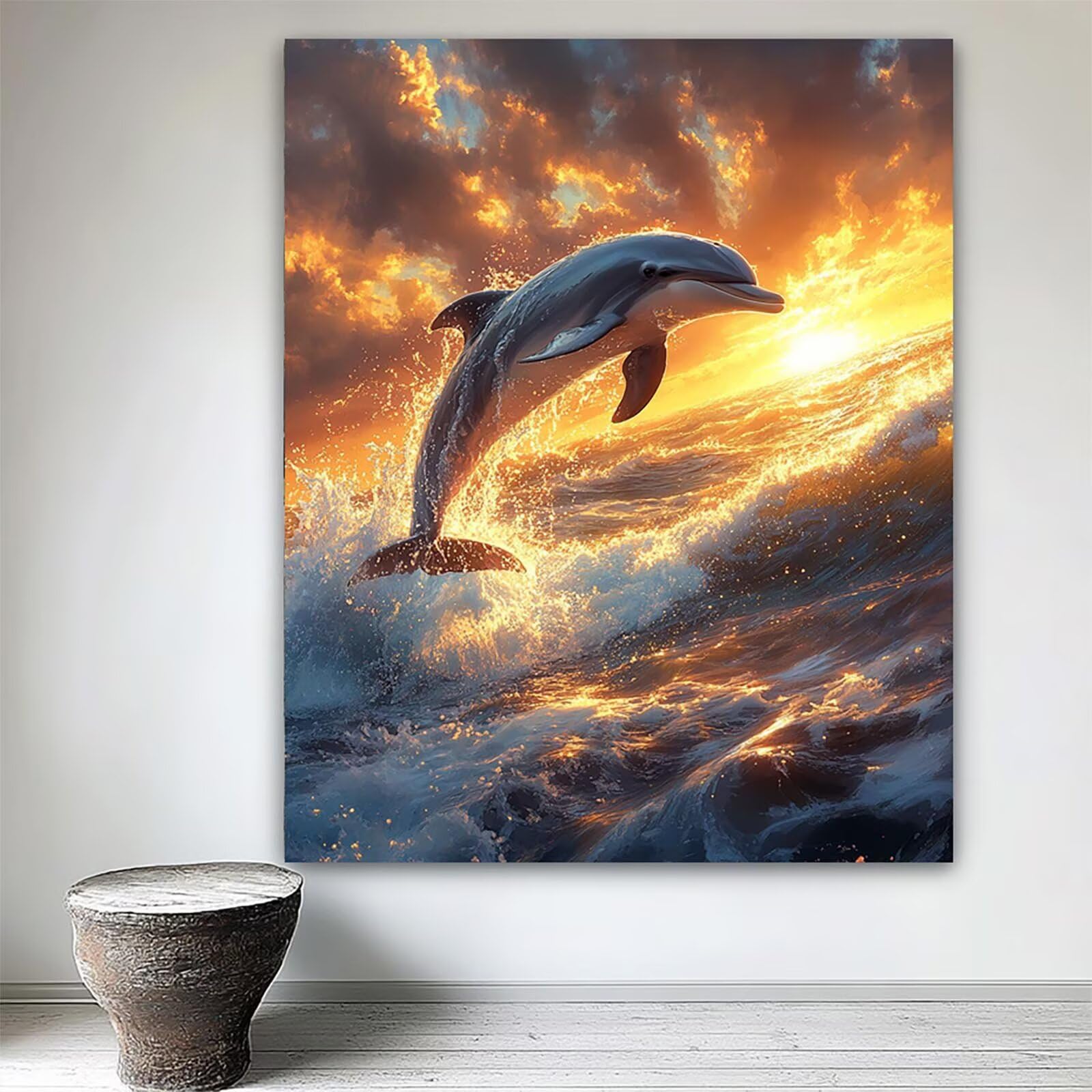 Zestawy do malowania po numerach, delfin, do malowania według numerów, dla dorosłych, zestawy płócienne z farbą akrylową i długopisami, 71 x 96 cm, zestawy do malowania według numerów, dekoracja