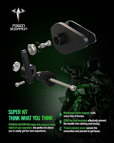 Miniatura 6 de POISON SCORPION Espejos de extremo de barra de motocicleta, espejo retrovisor de manillar de aluminio compatible con FJR1300 FZ8 MT03 MT09 VMAX YZF