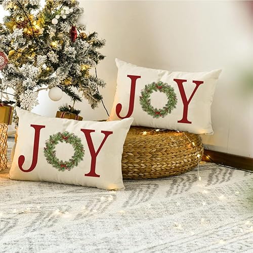 Miniatura 3 de RABUSOFA Fundas de almohada navideñas de 12 x 20 pulgadas, fundas de almohada decorativas de Navidad, fundas de cojín lumbar de Navidad con corona