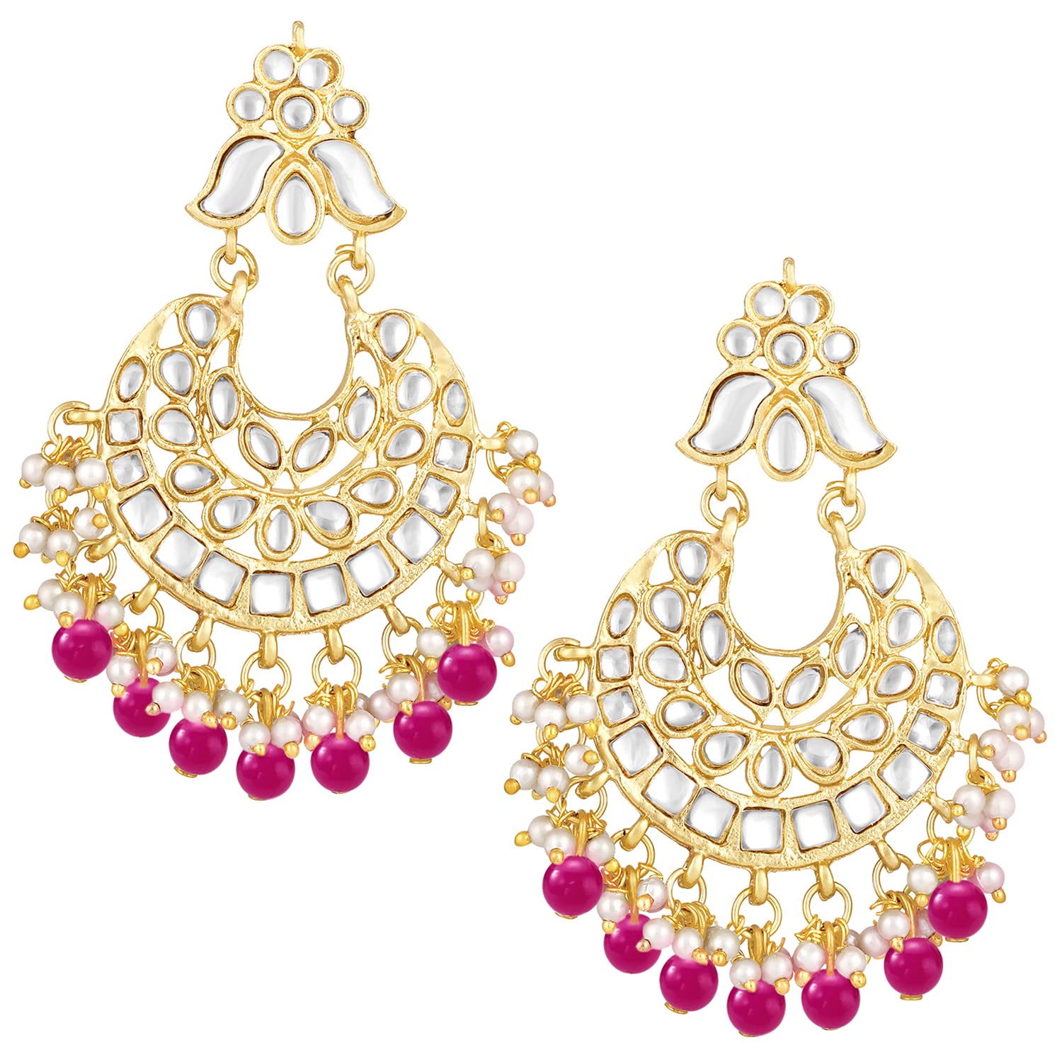 Peora Traditional Gold Plated Rani Pink Beads Kundan Studded Chandbali Earrings Set Stylish Fashion Jewellery for Women & Girls (B0BVHJTTRC) Amazon Price History, Amazon Price Tracker