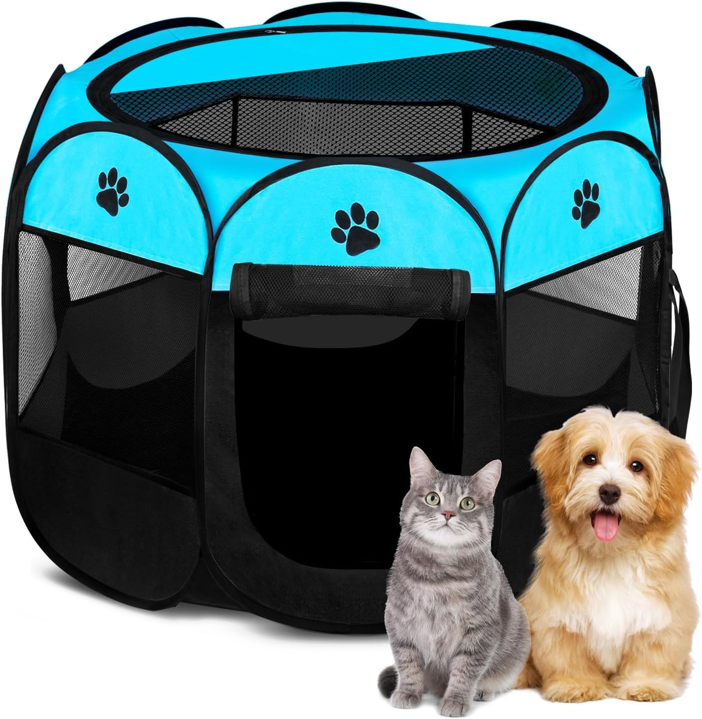 JupiterJX Pet Foldable Playpen Dog Cat Puppy Pen For Indoor Play Pen Crate, Breathable Mesh Carrier Kennel Soft Cage Tent For Extra Large Dogs Travel Puppies Playpens (Blue, 91x91x58 cm, XL)