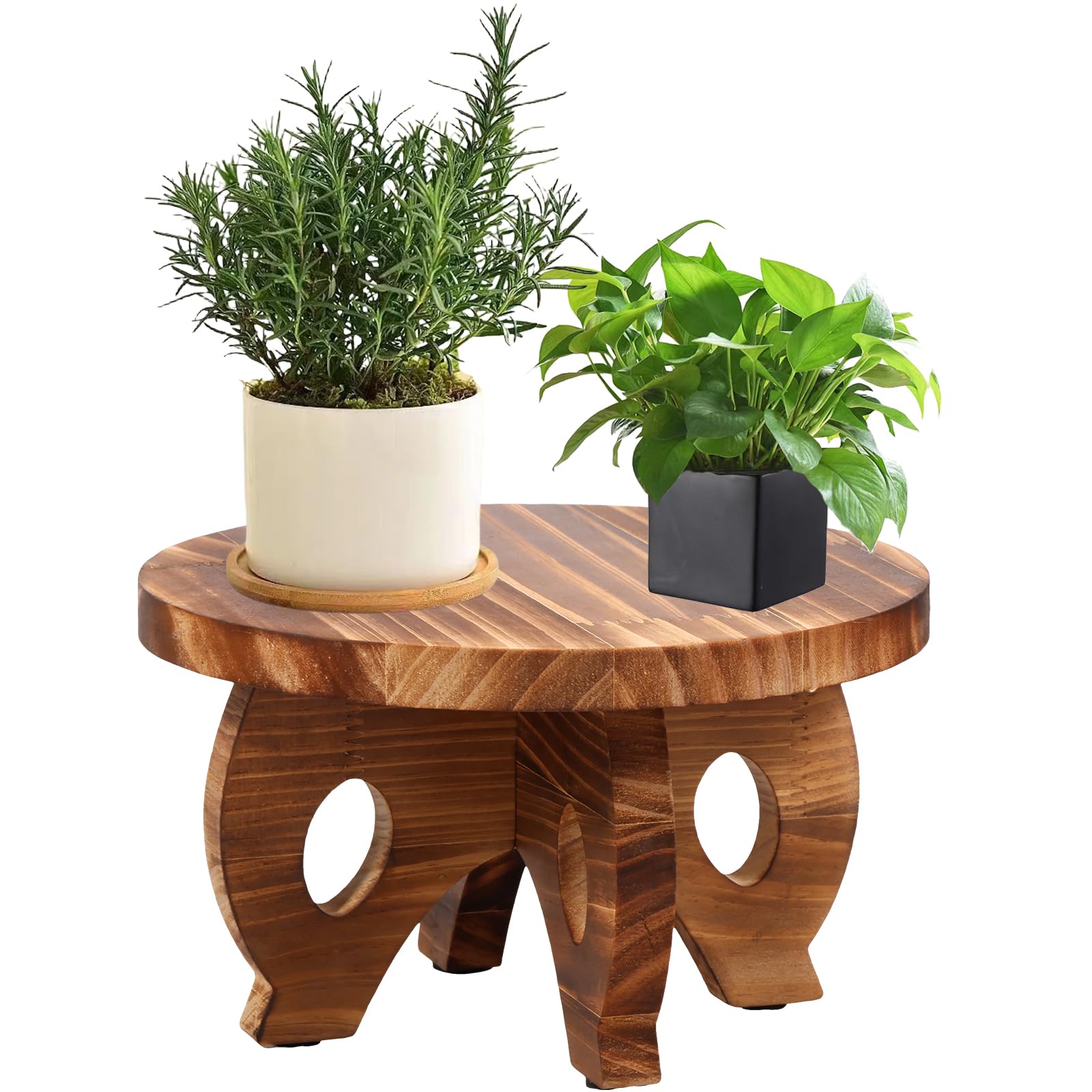 ATopoler Wooden Plant Stand, Garden Plant Pot Display Stands for Indoor Outdoor,10in Round Stool Pedestal Holder,Wood Riser for Decorative Bedroom Garden Home Accessory Flower Pot(Brown) — image 1