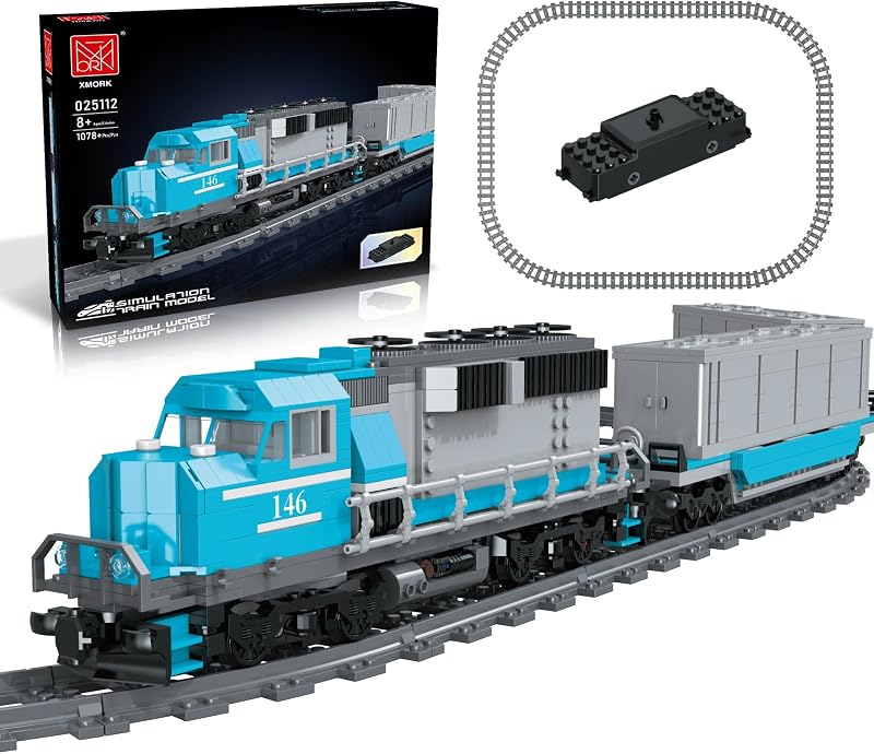 City Train Building Set, Freight Train Building Toys with Tracks-1078 PCS | Internal Combustion Locomotive Steam Train Building Blocks, Gift for Kids Age 8+/Adult (with 32 Rails and Rechargeable Motor)