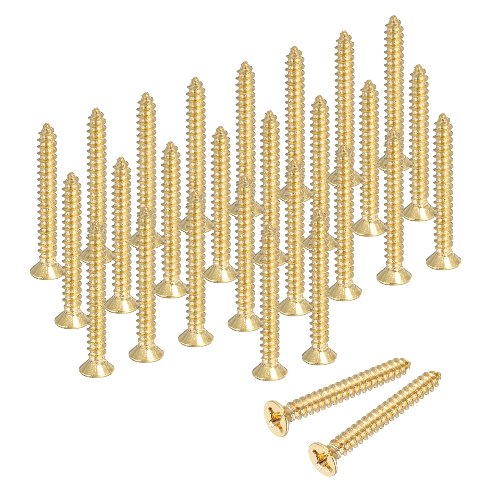sourcing map Brass Phillips Wood Screws, M3 x 25mm Brass Phillips Flat Wood Screws Self-Tapping Furniture Connector for Door Hinges, Wood Crafts and DIY Projects,(Gold Tone, Pack of 28)