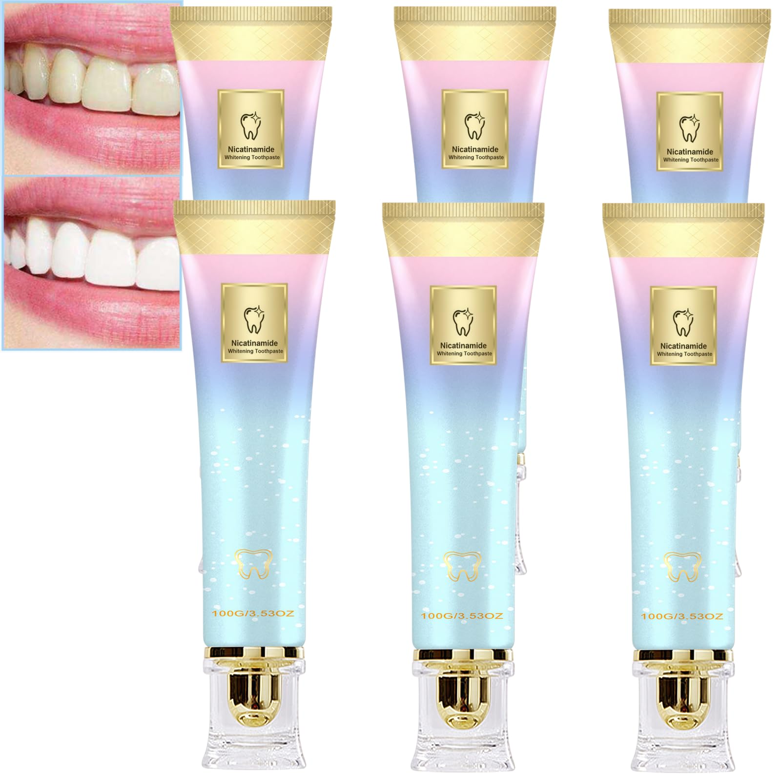 Dentifrice blanchissant à la niacinamide, pâte éclaircissante pour les dents sensibles, formule d'élimination des taches en profondeur pour les dents jaunes, gel de soins bucco-dentaires (6pcs)