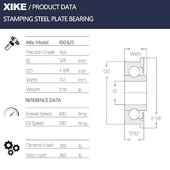 XIKE Flanged Ball Bearing, 5/8 x 1-3/8 in ID x OD, 4 Pack
