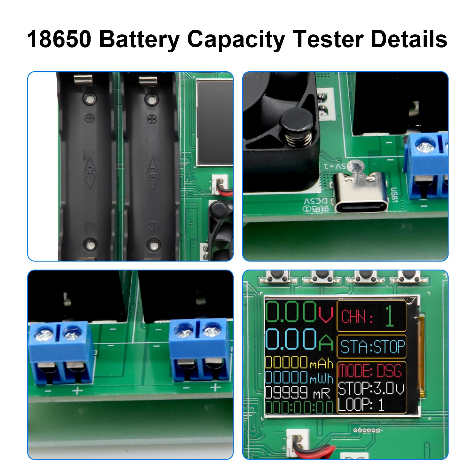 AYWHP Tester di capacità della batteria 4 canali 18650 con tipo C display LCD per batteria al litio