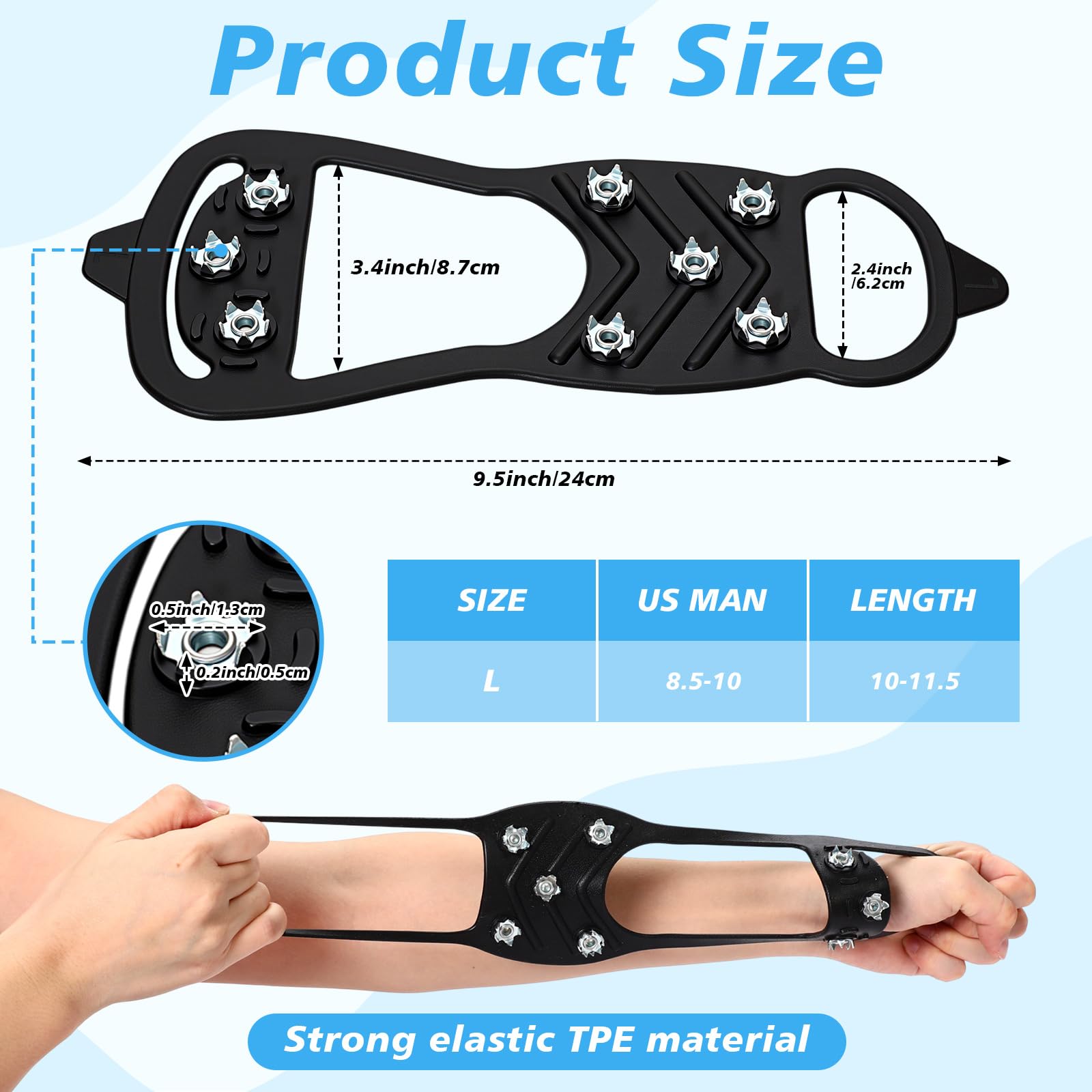 Berlune Lot de 20 paires de crampons antidérapants avec 8 crampons en acier pour chaussures et bottes de traction pour la randonnée, l'escalade, la pêche, le patinage, les activités de plein air