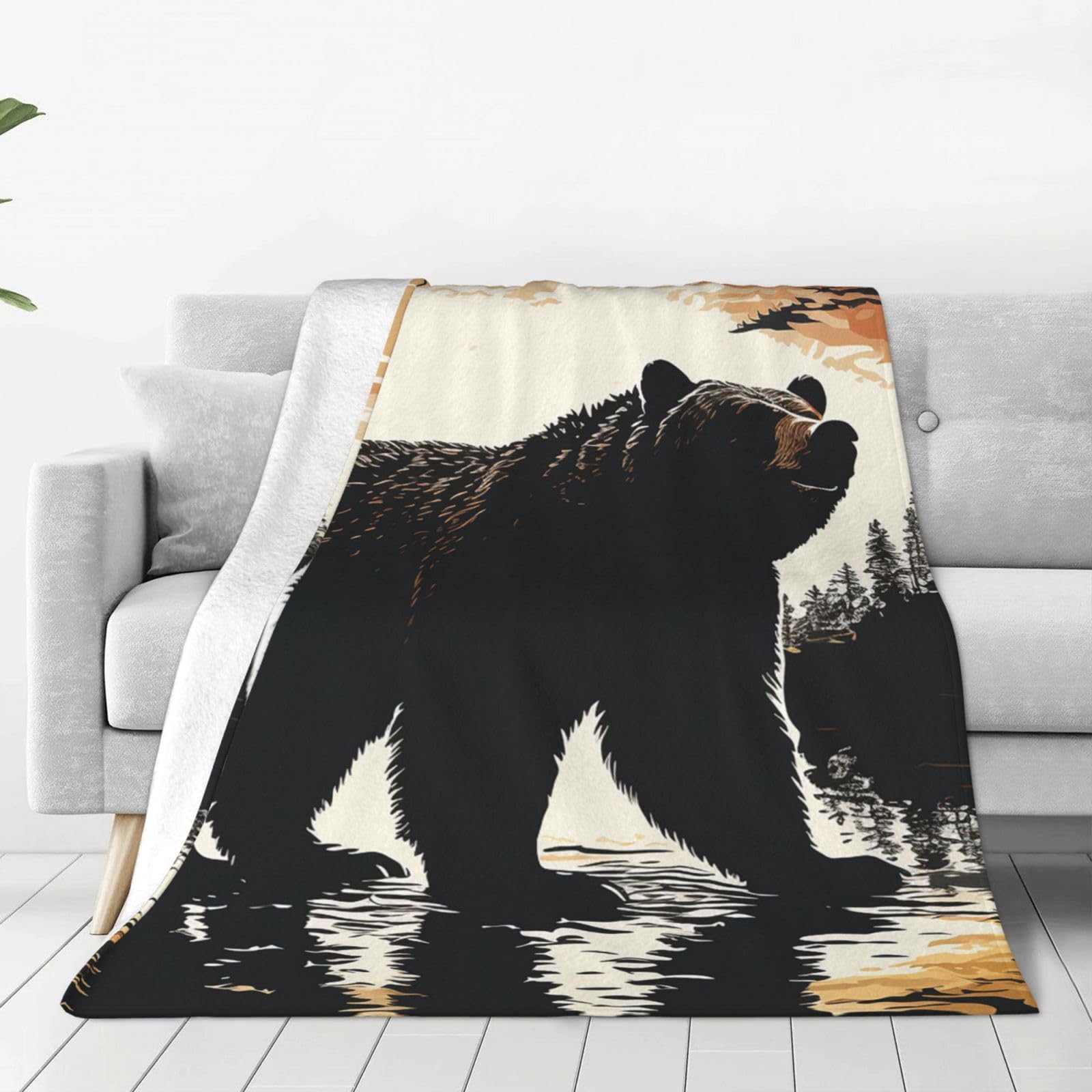 KLOPH Bear Silhouette Throw Blanket 80"x60" Flannel Fluffy Warm Blanket for Couch, Reversible Plush Blankets for Bed, Comfy Fuzzy Blanket for Sofa, Plush Lightweight-Blankets for All Season