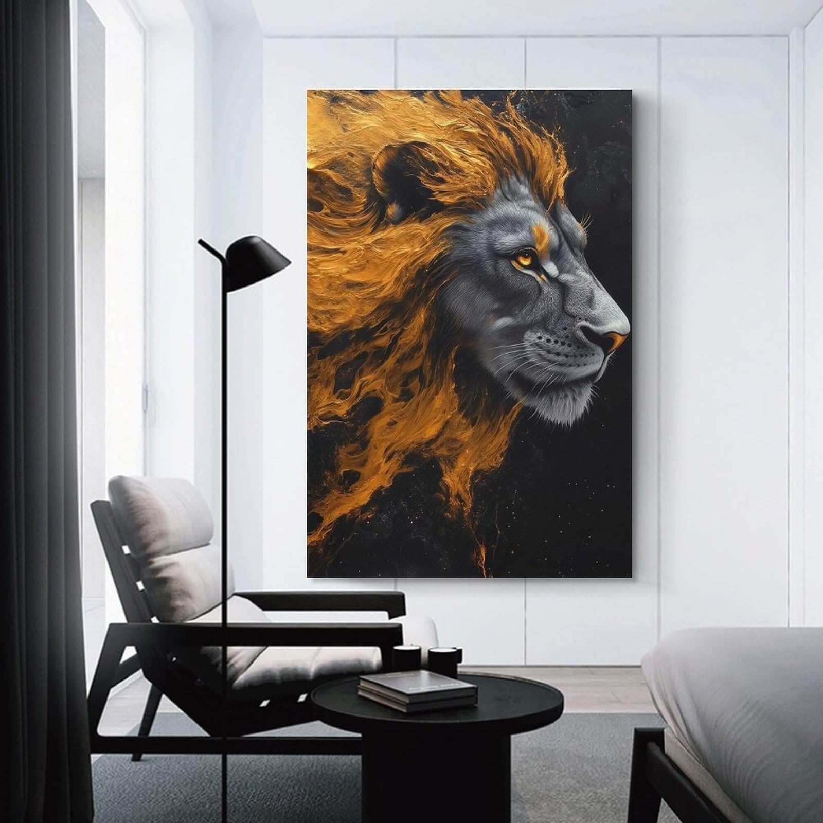 Junmoney Canvas Wall Art Lion Portrait with Golden Mane, 08x12inch(20x30cm), for Gallery Wall Decor And Room Displays, Decorative Artwork with Flexible Styling