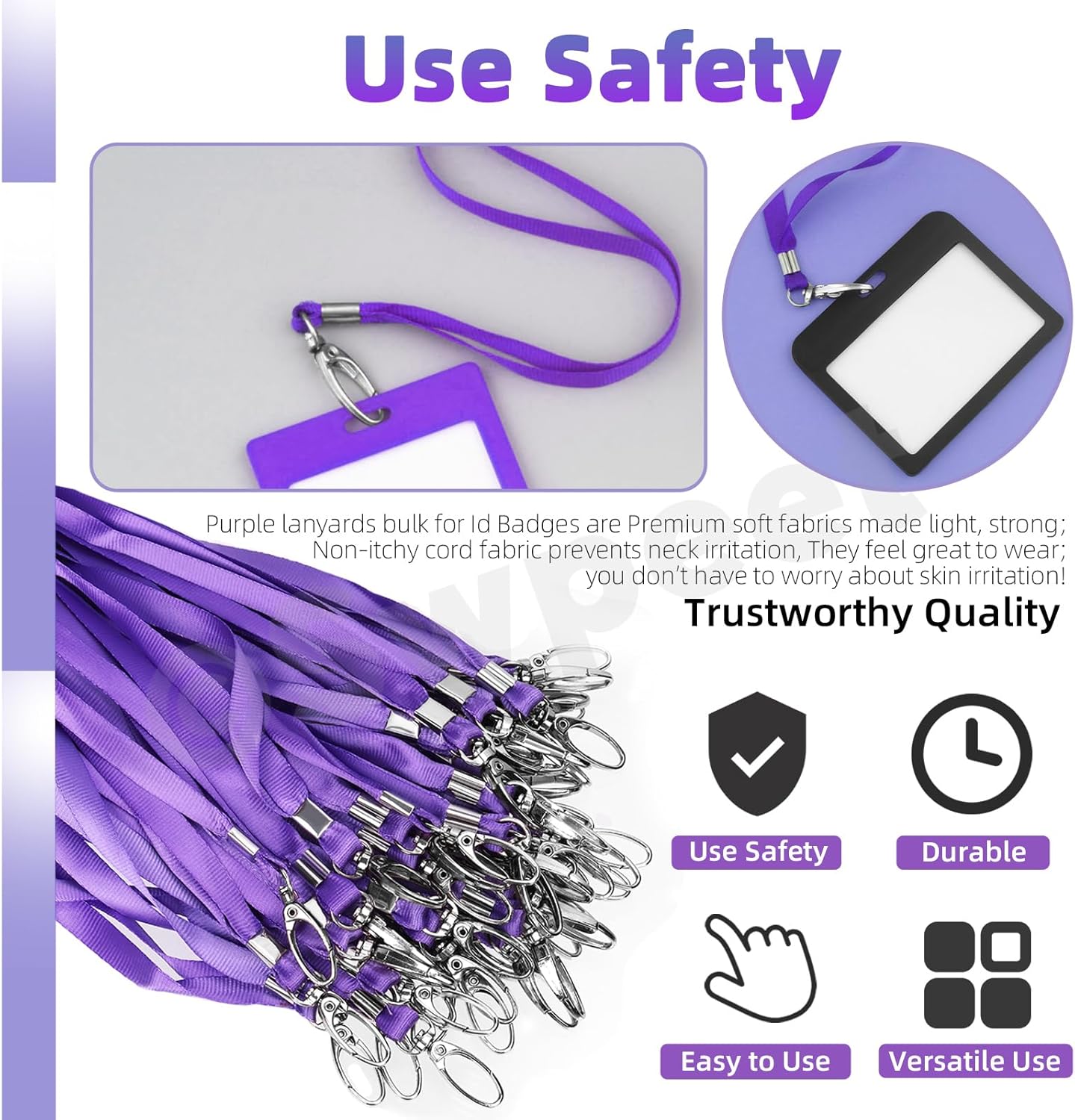 Swpeet 50Pcs 18" Flat Nylon Durably Neck Bulk Safety Lanyards with Breakaway Swivel Hook Clips - Image 3