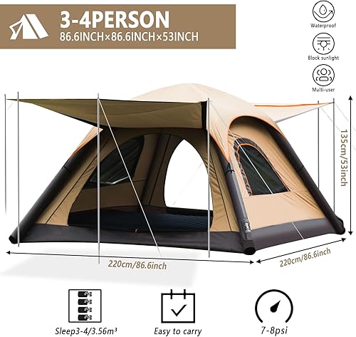 Miniatura 2 de Automatic Inflatable Tent for Camping 4 Person, Pop Up Tents for Camping with 2-3 Min Set Up, Windproof Waterproof Tents with Mosquito Screen