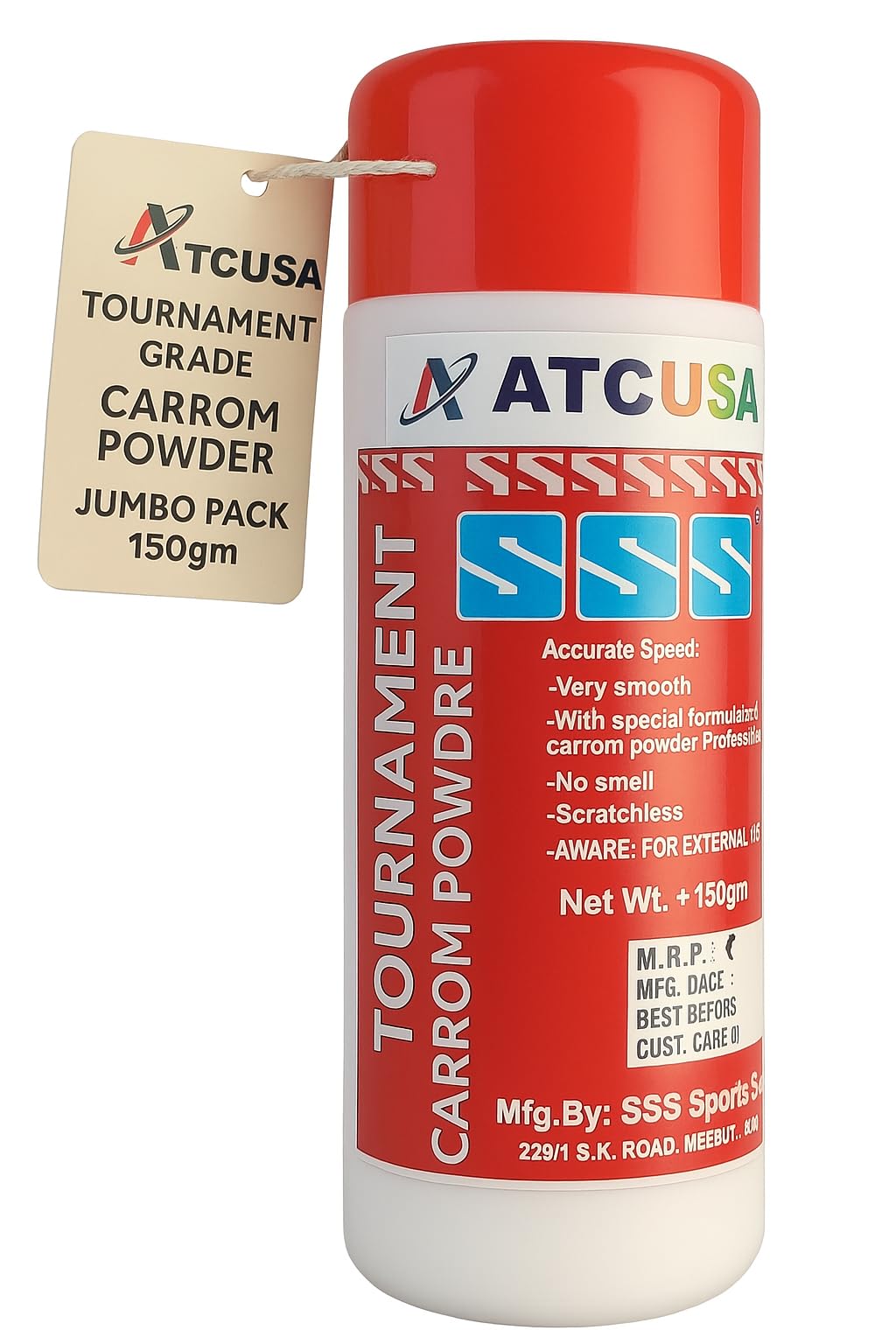 Tournament Carrom Powder 150 gm | Professional Carrom Board Powder | Extra Smooth Then Super Disco Powder | SSS Jumbo Pack 150 Grams | Stroke Master Professional Grade International Specifications |