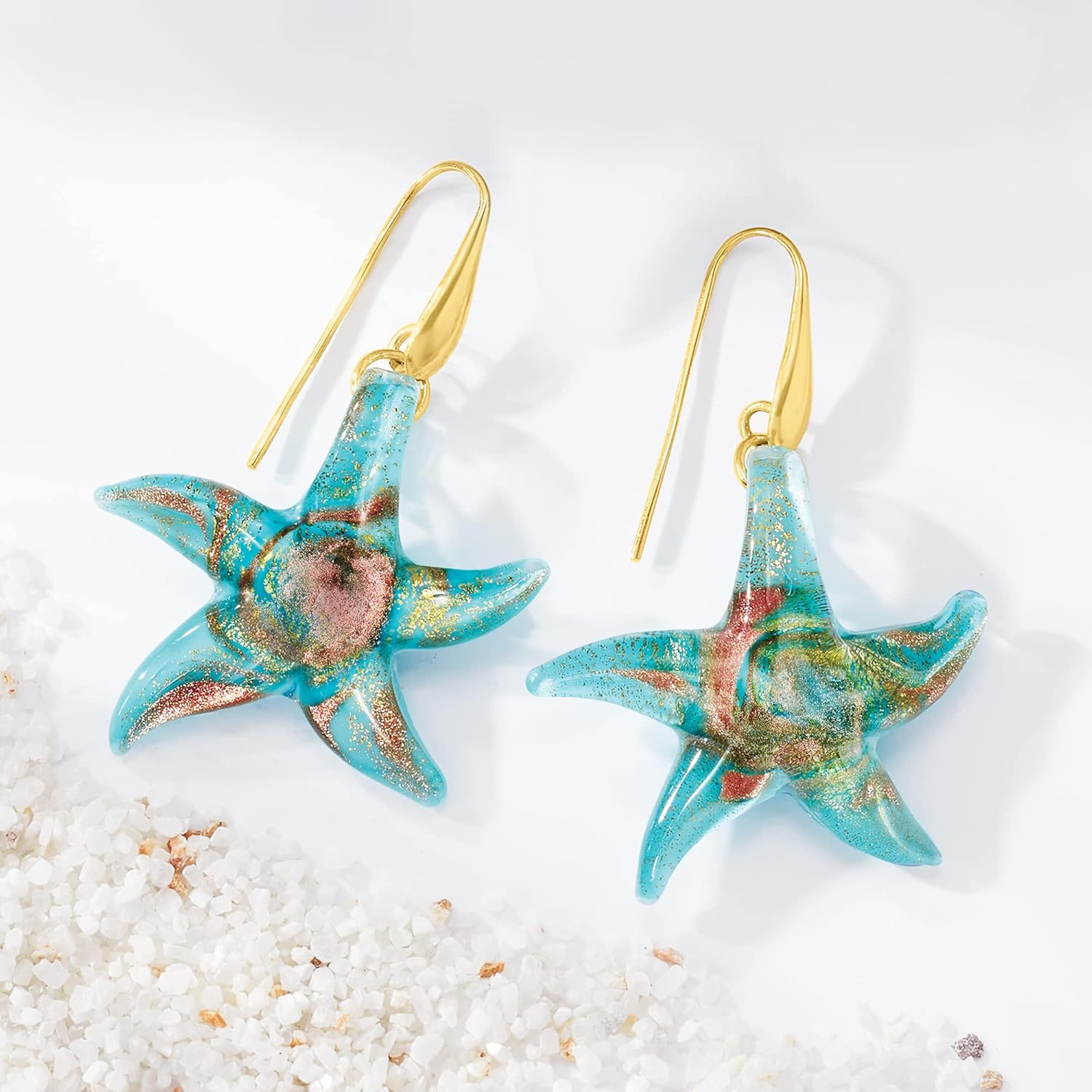 Ross-Simons Italian Murano Glass Starfish Drop Earrings With 18kt Gold Over Sterling