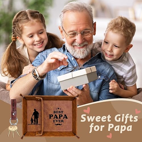 Miniatura 6 de Funistree Regalos para papá para Navidad, bandeja de valet y llavero de piel sintética, regalos de cumpleaños para abuelos de nieta, nieto, nietos,
