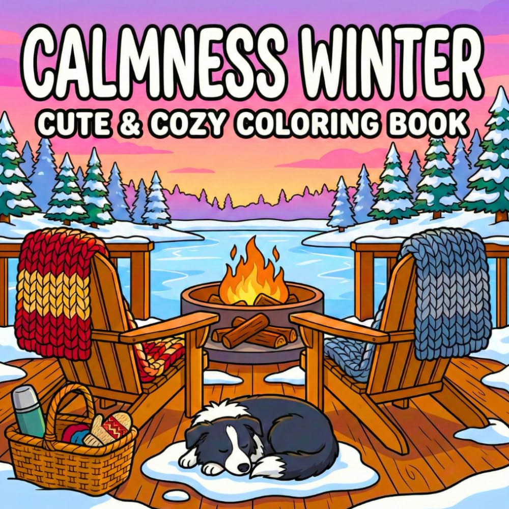 CALMNESS WINTER COLORING BOOK: Cute & Cozy 50 Designs | Quite & Relaxing Scenes , Peaceful Places | For Adults & Teens | Stress Relieving
