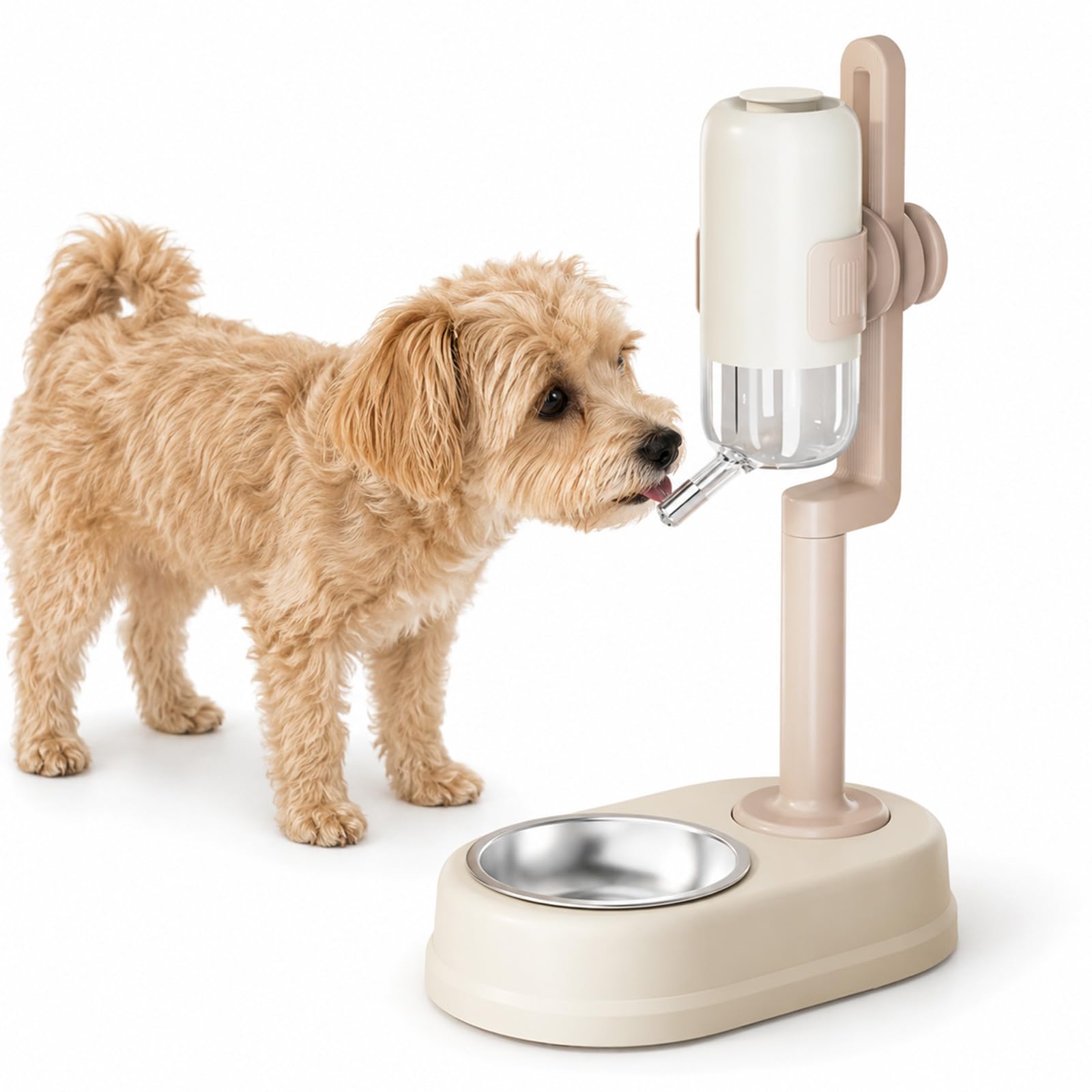 Dispensador De Agua Automático para Mascotas, Botella 750ml Antigoteo con Soporte Ajustable Y Cuenco para Gatos Perros Casa Viaje (A,Stainless Steel)