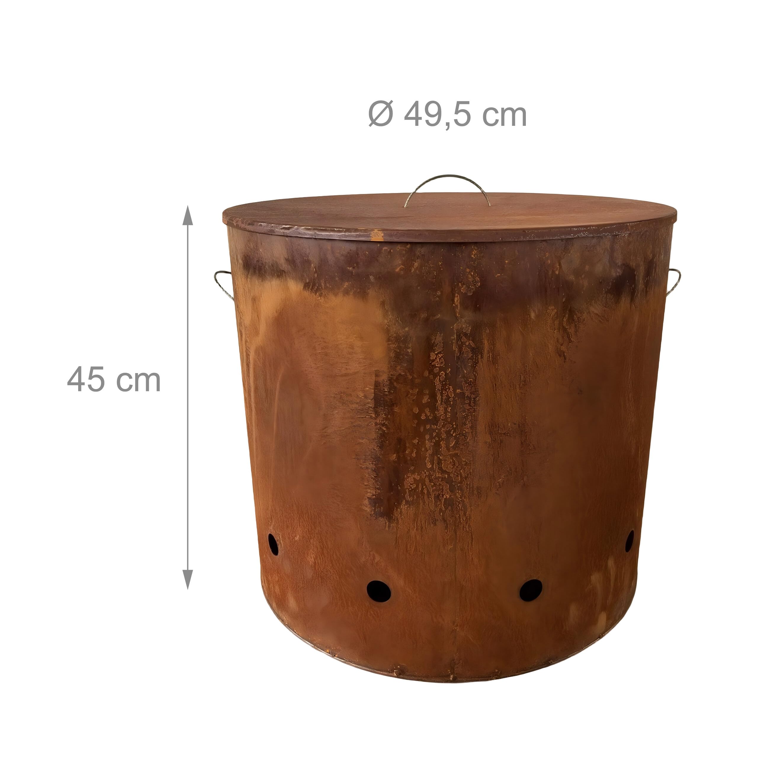 Relaxdays Braciere, Acciaio Corten, Effetto ruggine, HxD 45x49,5 cm, Industriale con Coperchio