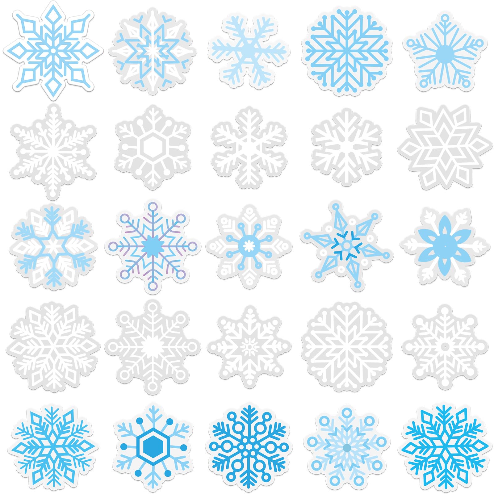 MARFOREVER 50 PCS Winter Gel Window Clings Stickers Reusable Christmas Snowflake Thick Gel Clings Decals for Kids Classroom Home Winter Christmas Party Supplies Window Glass Decorations