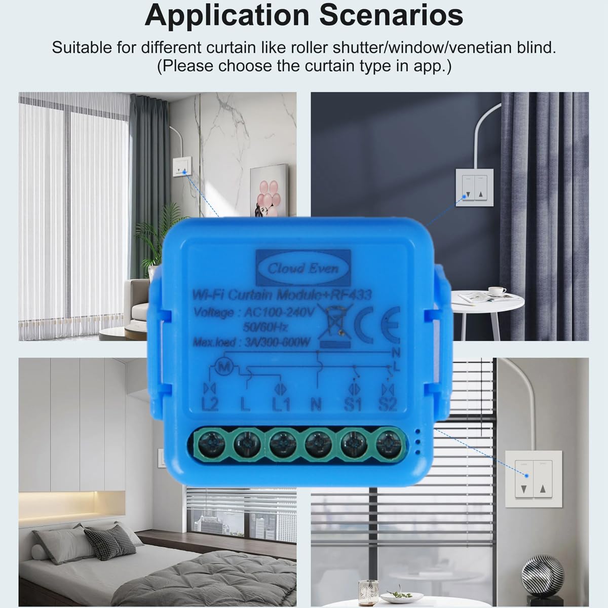Interruttore Tapparelle WiFi con Telecomando RF, Modulo Interruttore Wifi per Tapparelle Elettriche, Compatibile con Alexa e Google Home,tuya/smartlife app (2)