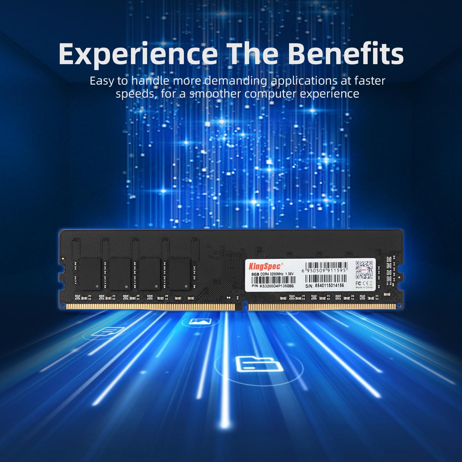 KingSpec 8 GB DDR4 RAM 3200 MHz für Desktop – Plug-and-Play, Heim- und Bürogebrauch, Standardversion, 288-poliger DIMM CL18 1,35 V Computerspeicher, kompatibel mit den meisten Intel/AMD-PCs