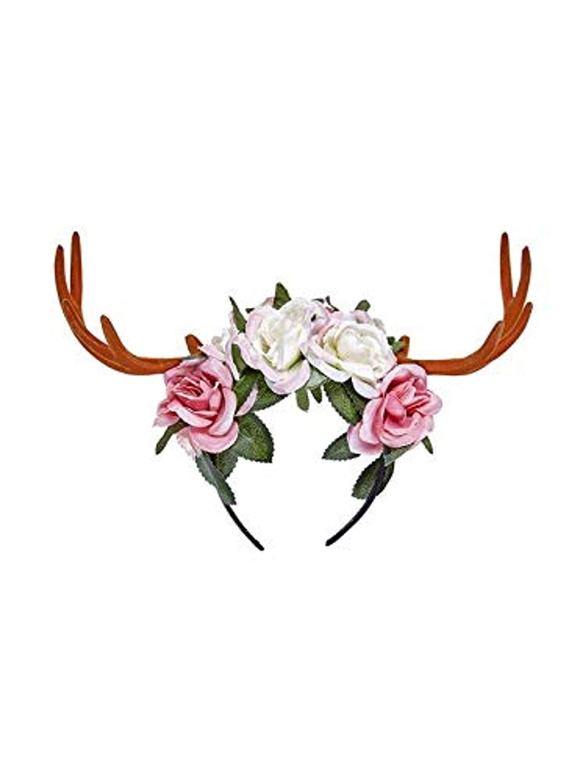 Widmann 07792 Headband with Flower Horns Reindeer Deer Accessory Motto Party Carnival, Multi-coloured