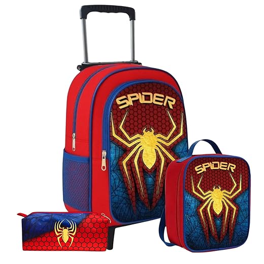 Kit Mochila de Rodinha Escolar Masculina Infantil Menino + Lancheira + Estojo Grande Aranha 6