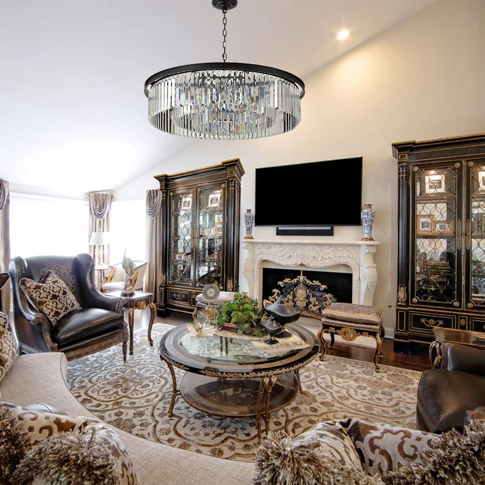 GMlixin Large Crystal Chandelier Black Chandeliers Luxury Pendant ...