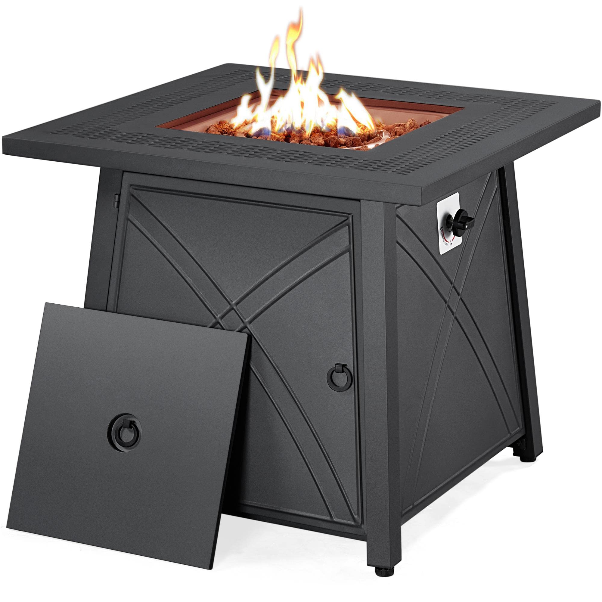 Yaheetech 28 Inch Gas Fire Pit Table with Lid and Iron Tabletop for