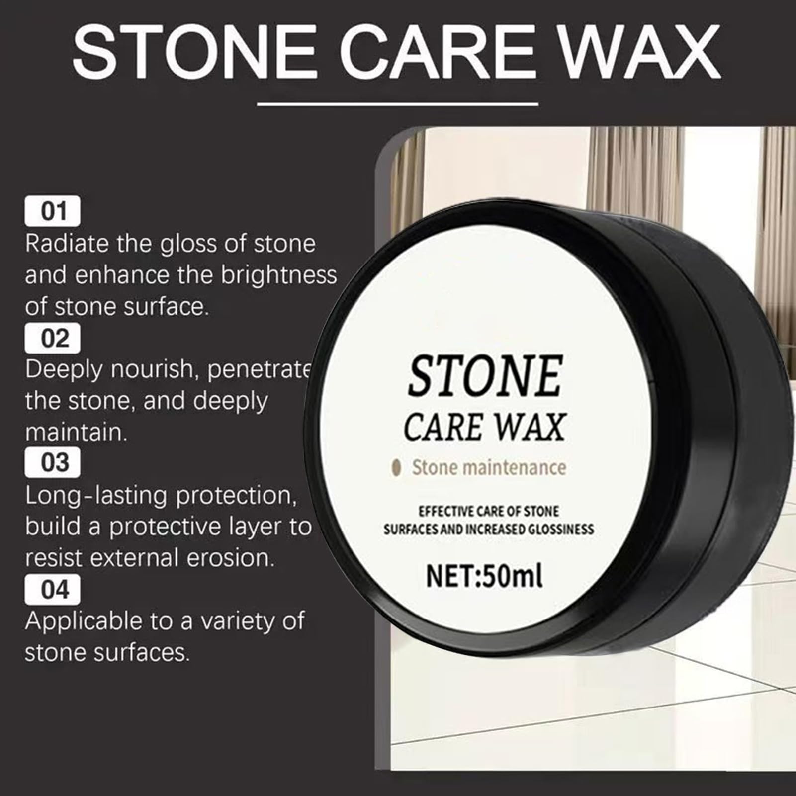Stone Polish – Pasta detergente per pavimenti in piastrelle, impermeabile, cera lucidante per pavimenti in marmo per mobili, doccia, piano cottura, cucina, bagno