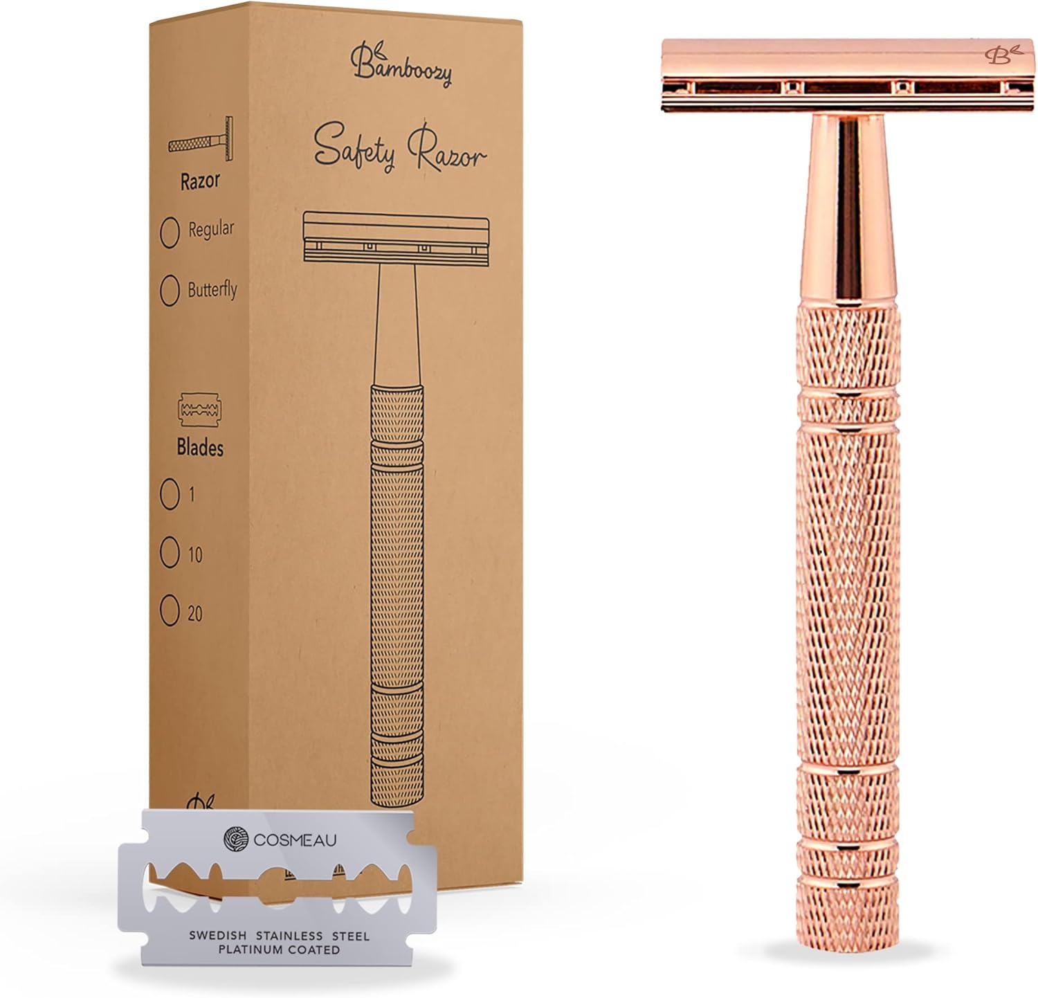 Bamboozy Safety Razor met 1 Premium Mesje Aluminium Scheermes voor