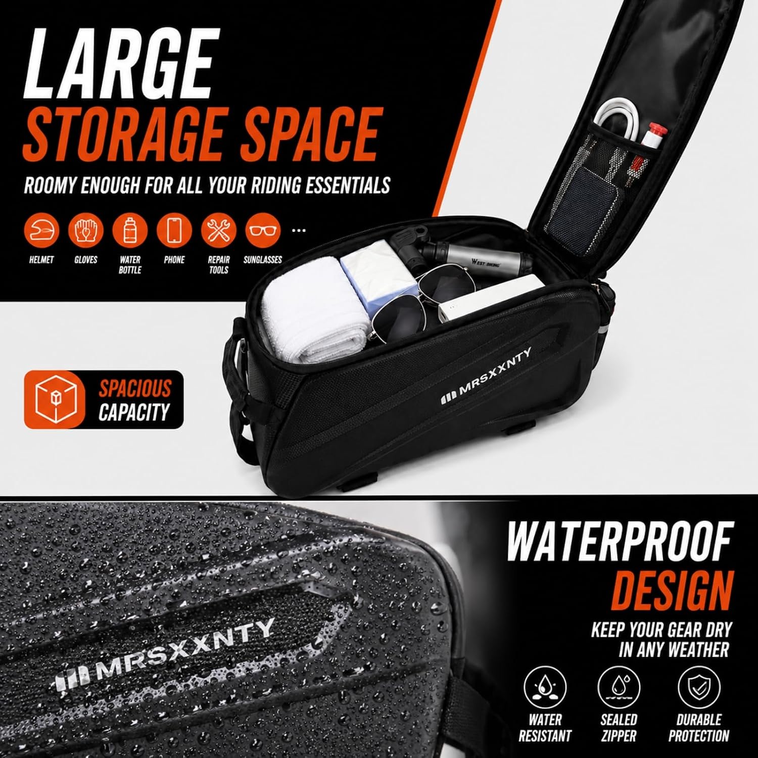 MRSXXNTY Bike Bag for Bicycle Bike Basket Rear Bike Rack Hard Shell Waterproof Bicycle Pannier Bottle Cage Portable, Reflective Strip & Shoulder Strap Suitable for Outdoor Cycling and Daily Commuting image 2