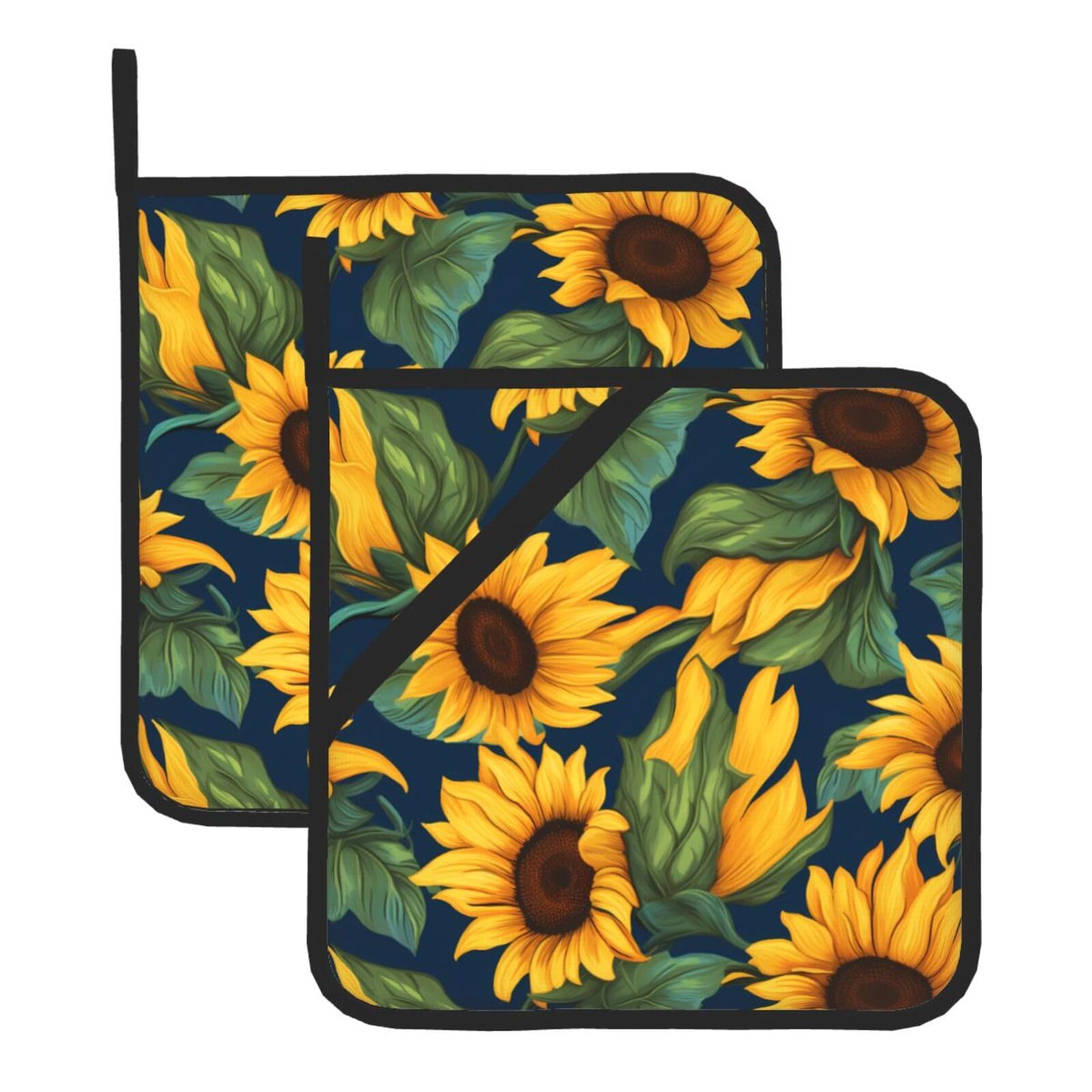 HJFCZH Sunflower Beauty Printed Square Insulated Pot Mat Set (2-Piece) 8x8in Waterproof, Thickened & Easy to Clean with Lanyard Design for Kitchen, Oven & BBQ