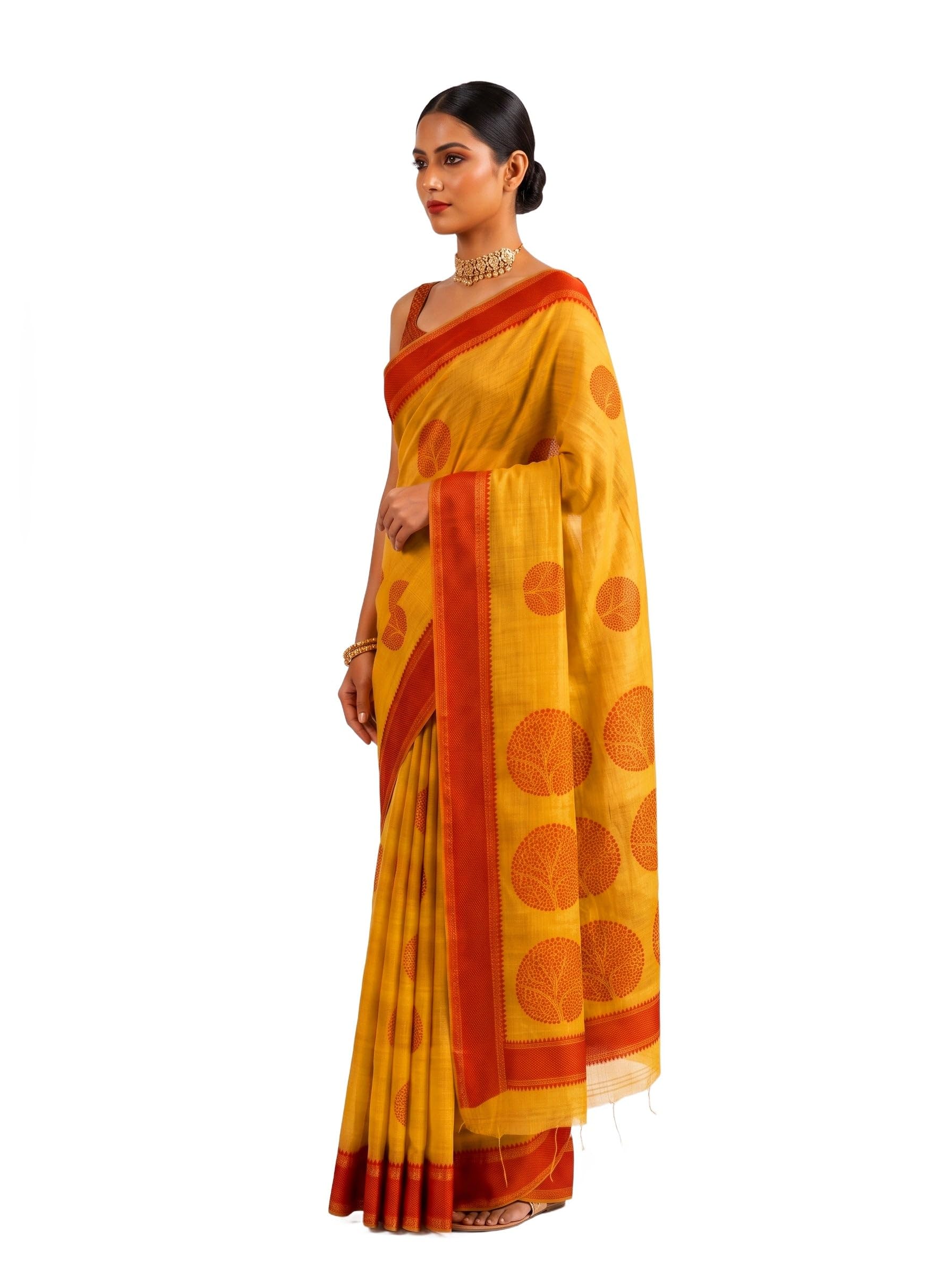 Women's Gold Linen Banarasi Saree (Unstitched Blouse) | Zari Woven | 6.2 Mtrs-image-38