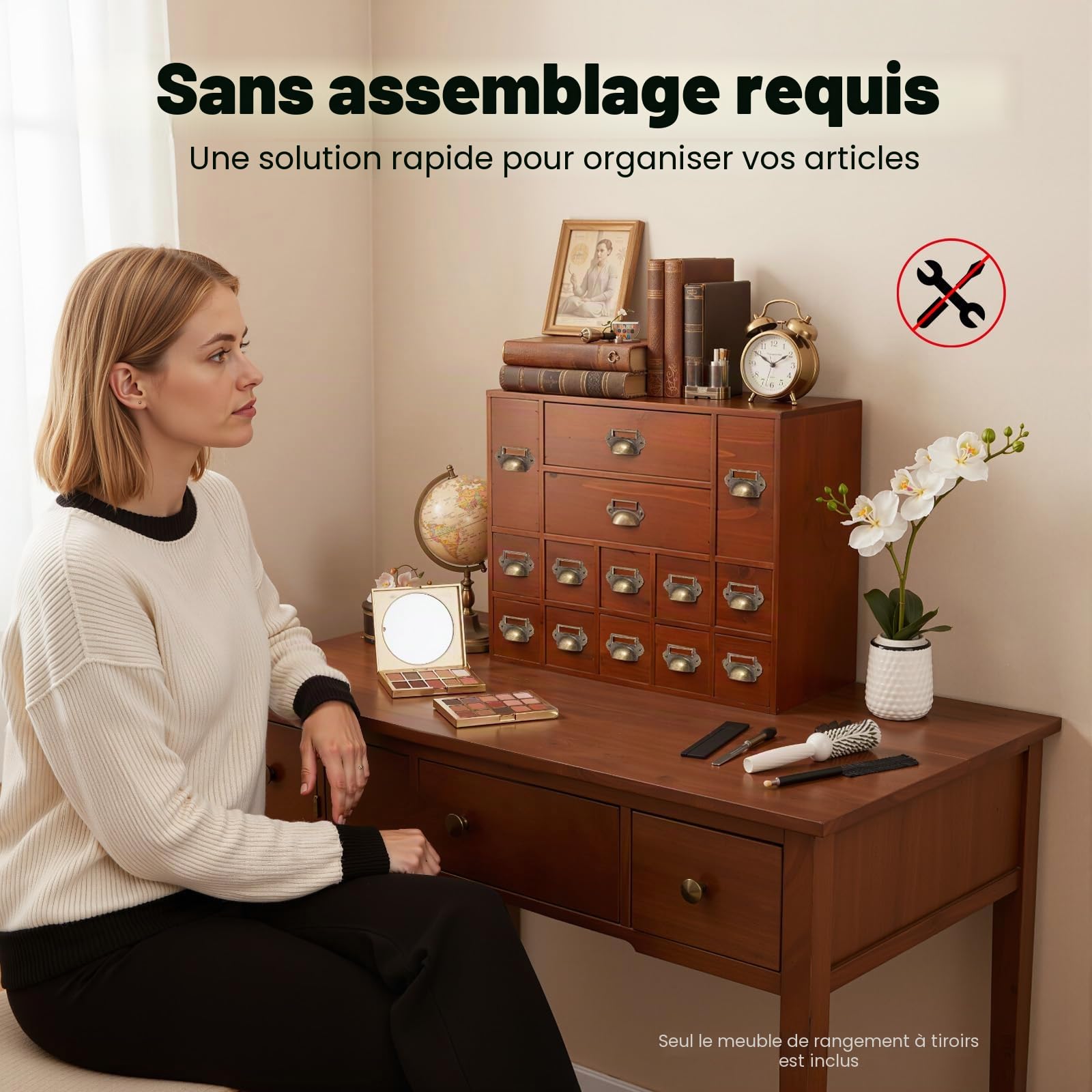 Boîte de rangement en bois à 14 tiroirs - Armoire médicale en bois - Petit organisateur de tiroirs rétro - Armoire d'apothicaire - Organisateur pour fournitures de bureau, bijoux, médicaments