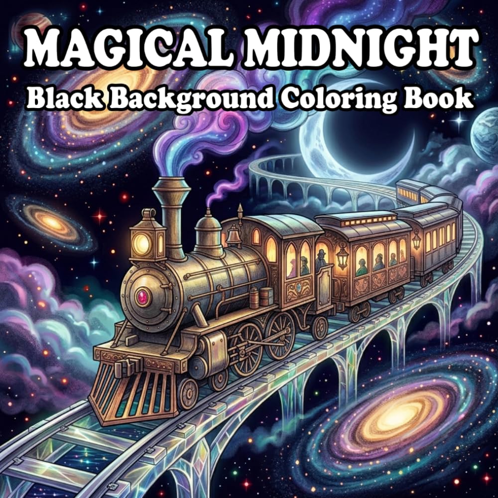 Magical Midnight Black Background Coloring Book: 86 Magical Scenes, Fantasy Animals, Moonlit Magic & Celestial Creatures | Black Background Coloring Book for Adults & Teens
