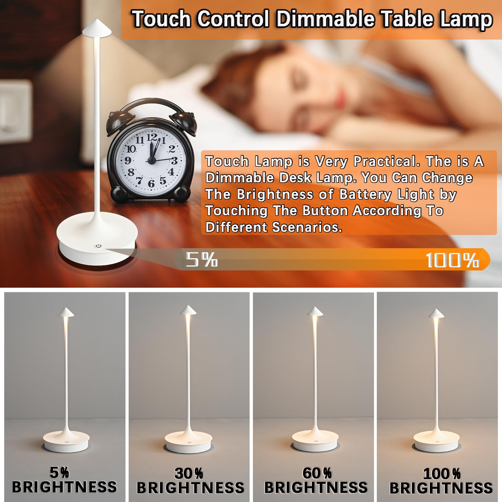 Hikyskin Lámpara de Mesa Inalámbrica LED Lámpara de Mesa Recargable Lámpara de Mesa de Pilas 4000mAh Lámpara de Mesa Exterior Portatil Lámparas Para Mesa de Restaurante/Bar/Recamara