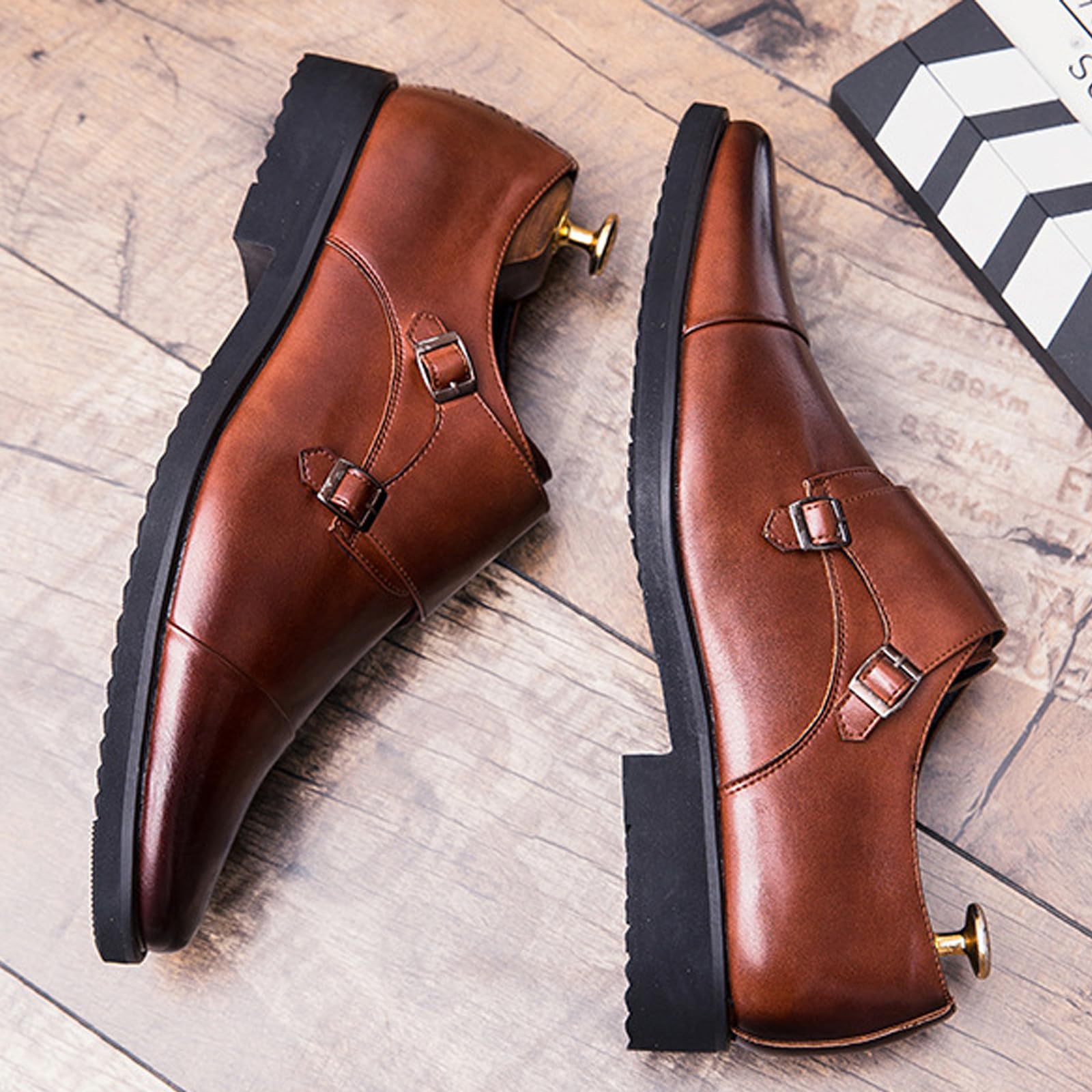 Uomini Mocassini Monk Scarpe Eleganti da Cerimonia in Pelle PU Doppio Monaco Scarpe da Cinturino