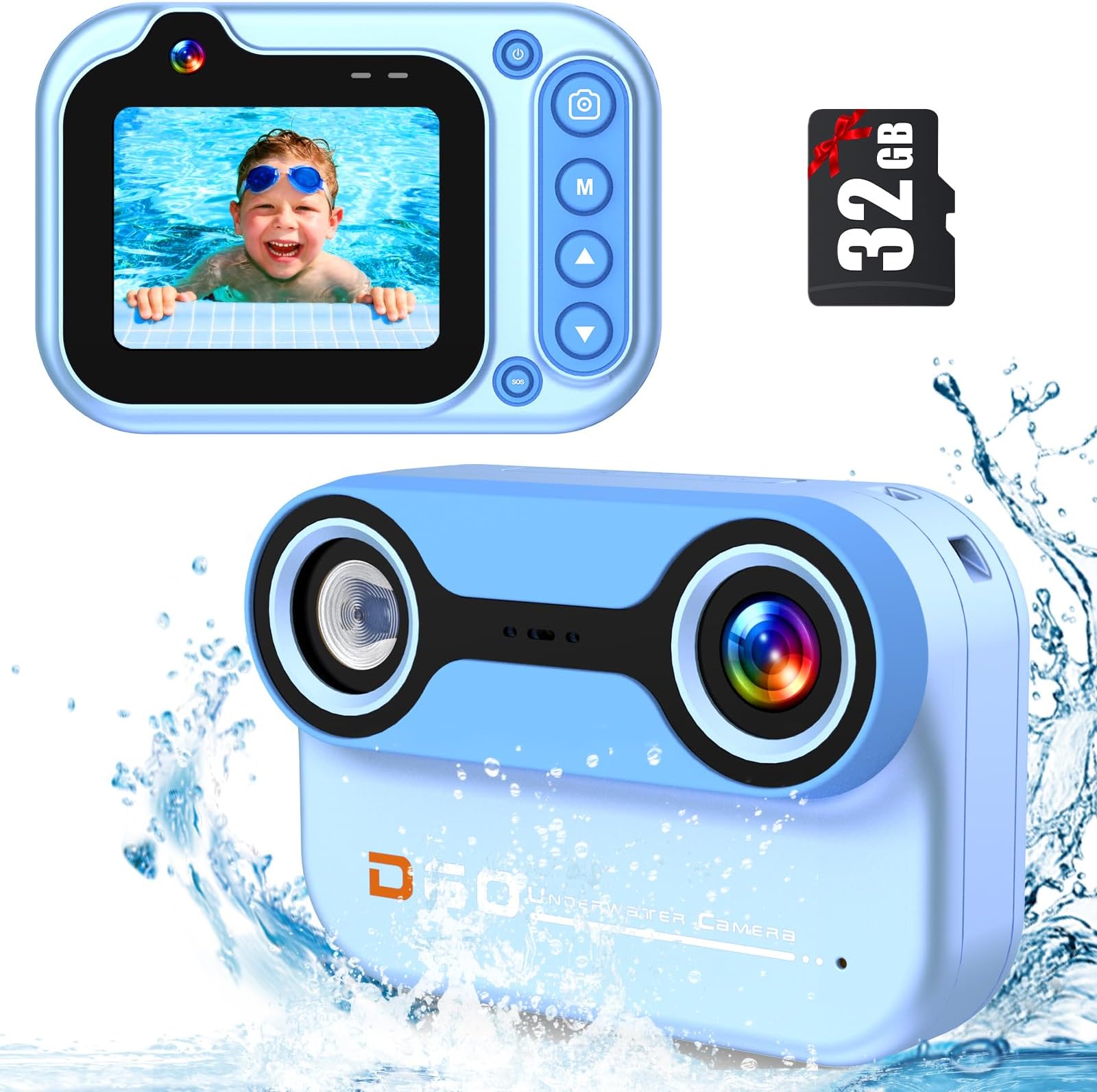 Underwater Camera 10FT 1080P Full HD 26MP Digital Underwater Camera, 10X Digital Zoom, Underwater Camera for Underwater Selfies, Swimming, Beach, Water Park - Blue