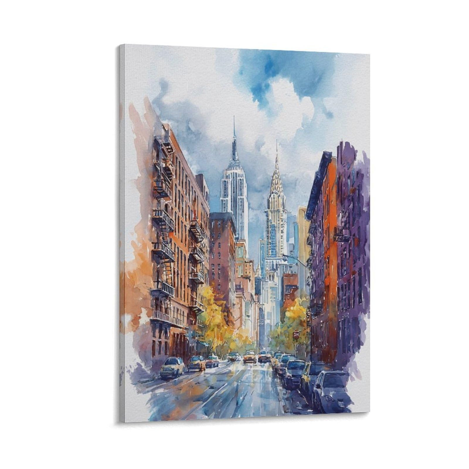 LCYNNH Brooklyn Watercolor Painting New York Cityscape Poster 20x30inch(50x75cm) Print Home Bedroom Office Living Room Decor Canvas
