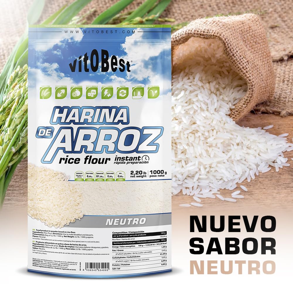VITOBEST Harina de Arroz 1 kg Bajo Índice Glucémico 100% Natural