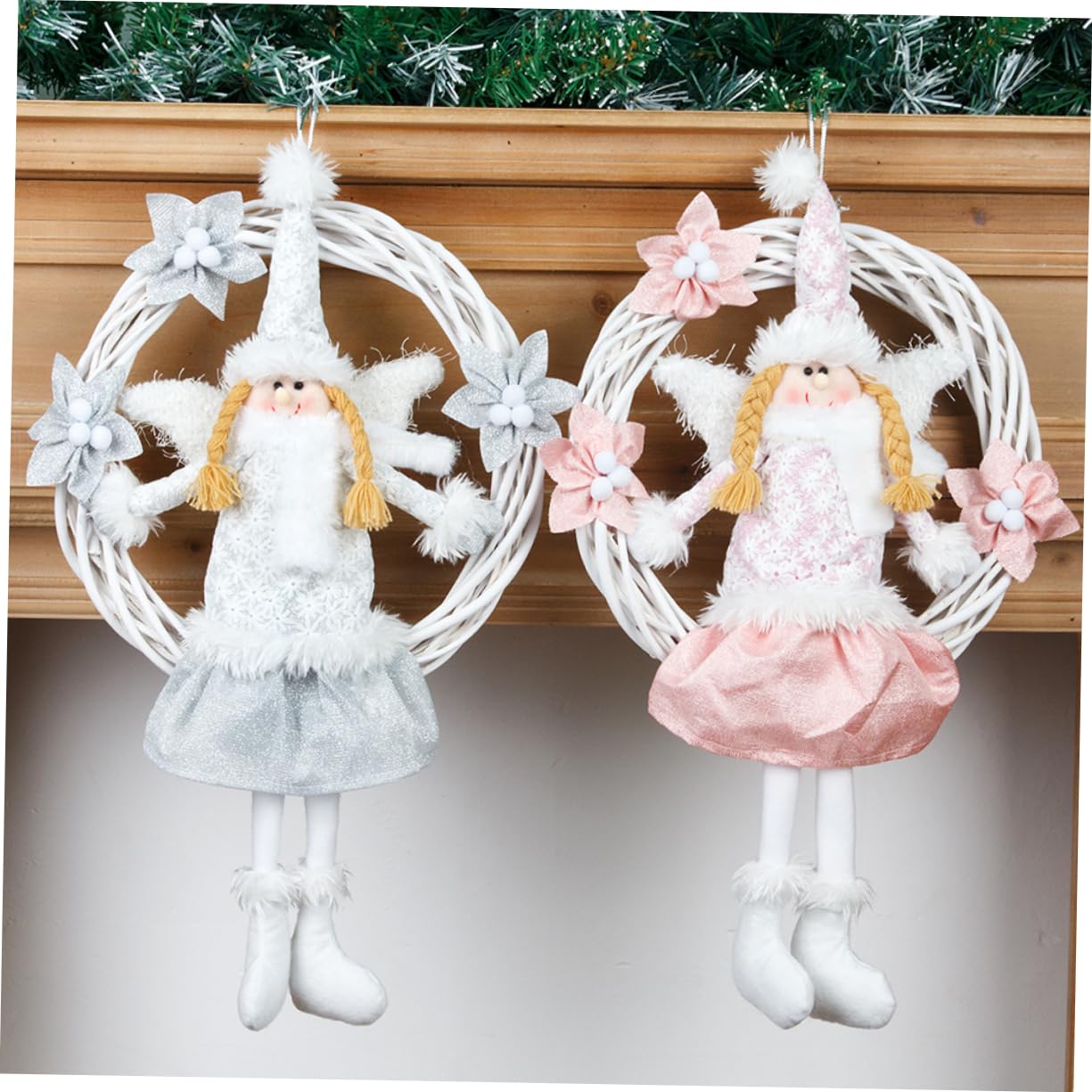 Cabilock 2 Piezas Círculo De Vid De De Ángel Puerta De Navidad Guirnalda Luces De Cortina De Navidad De Coronas De Puerta Artificial Decoración Rosa Rota