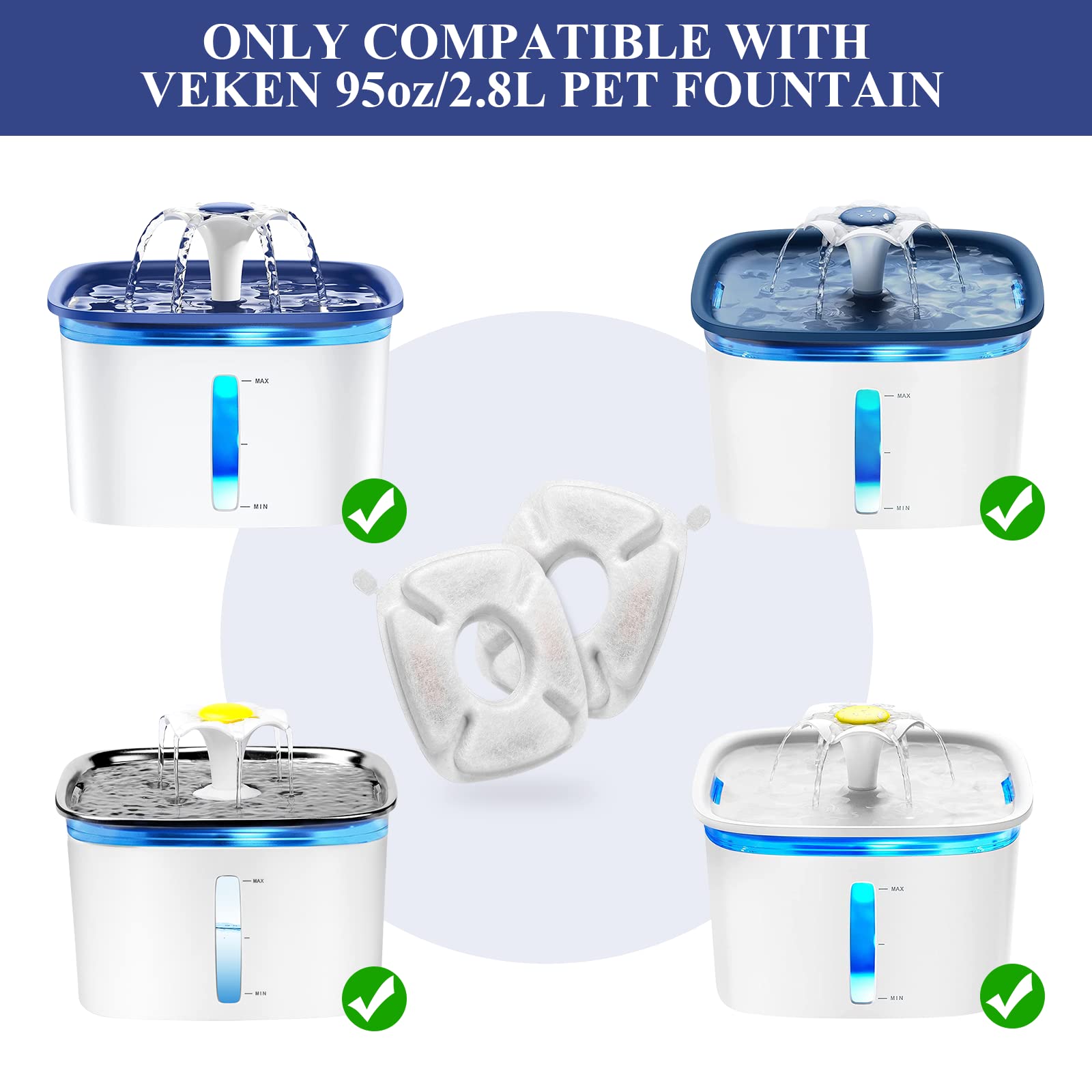 Paquete de 8 filtros de fuente para gatos y 8 esponjas de prefiltro de repuesto compatibles con filtros de fuente de agua para gatos de 2,8 L