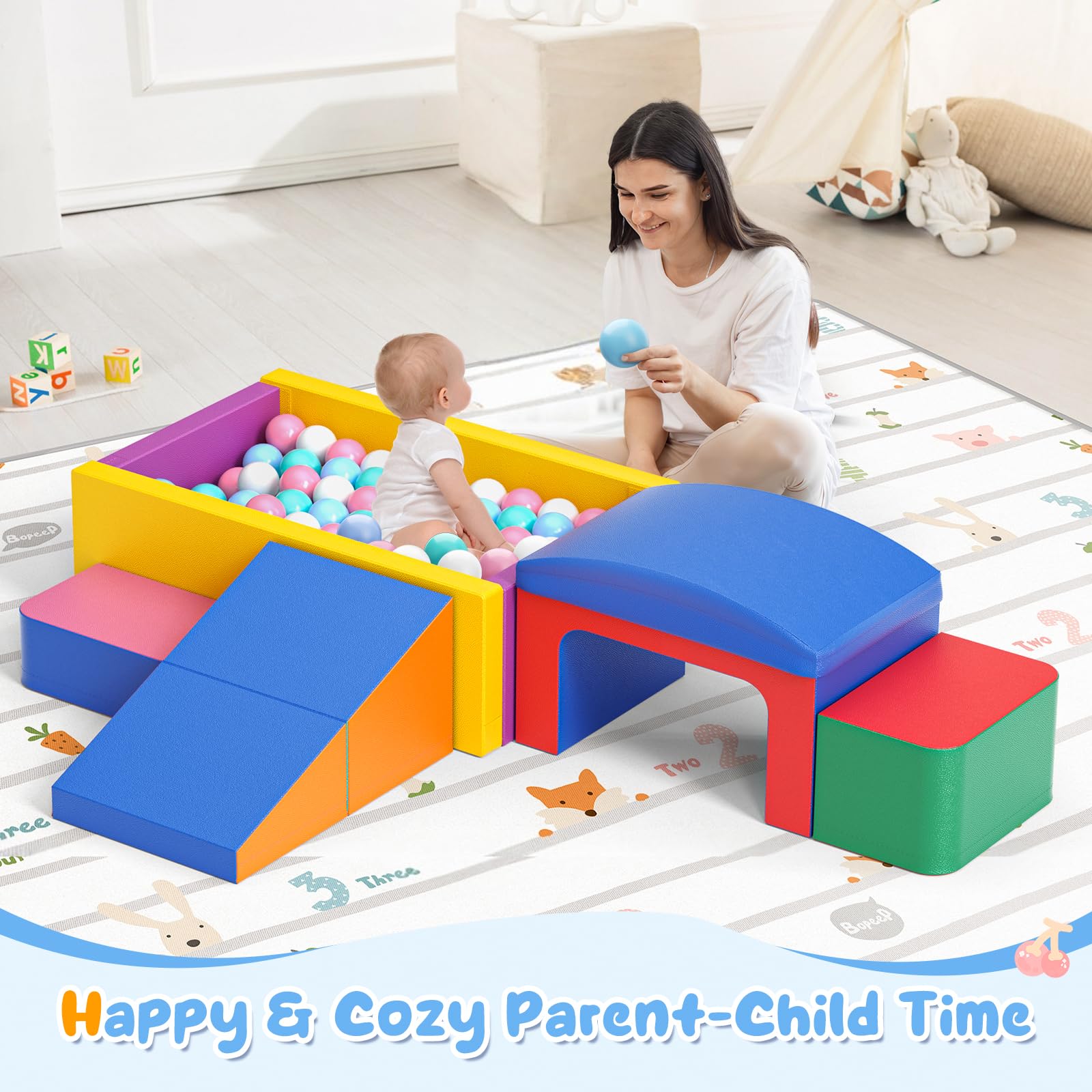 Lischwert Schaumstoff Bausteine Kinder Softbausteine Klettern Riesenbausteine Motorik Großbausteine Kinder Montessori Spielzeug, Waschbare Hülle für Indoor-Spaß, Baby Soft Playset (JM-Bällebad-Farbe)