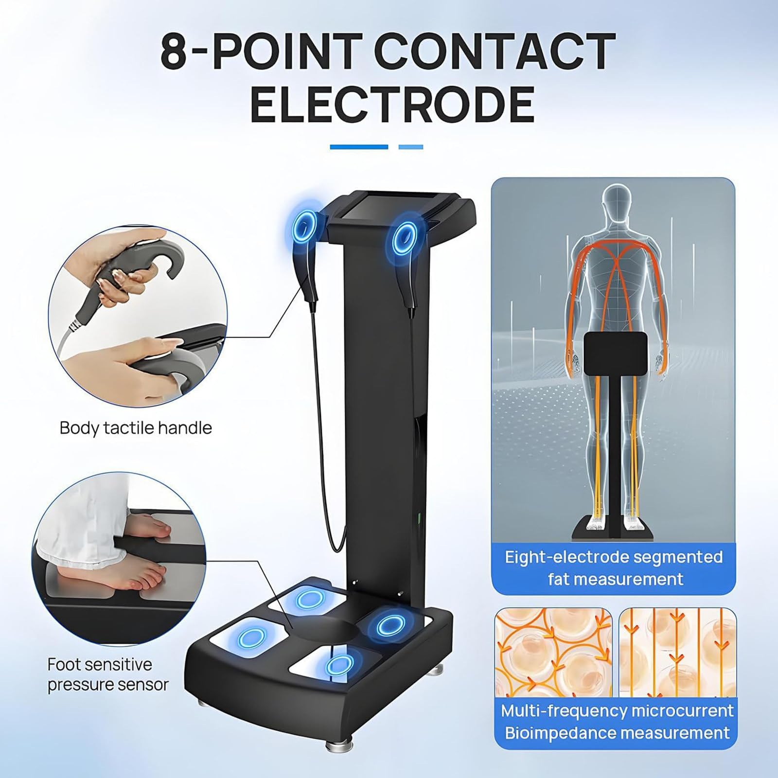 Analizzatore di Composizione Corporea Intelligente con Schermo HD Touch da 8 Pollici, Analizzatore di Bioimpedenza, Misurazione Precisa di Grasso, IMC, Peso E Massa Muscolare Black